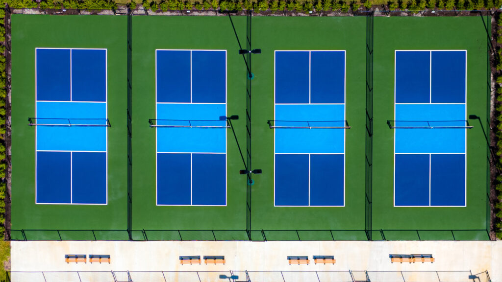 Ariel view of pickleball courts