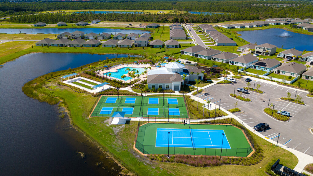 Ariel view of tennis and pickleball courts